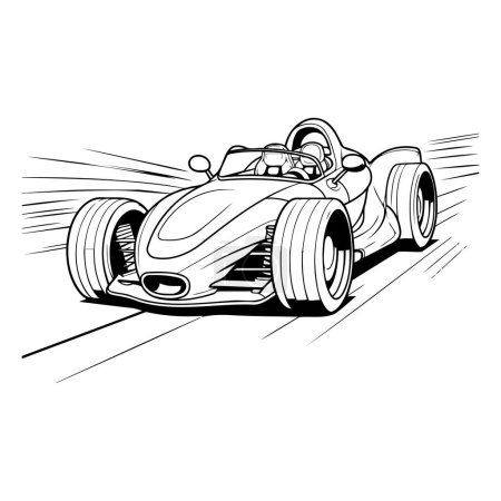 Téléchargez les illustrations : Illustration d'une voiture de course vintage aux couleurs noir et blanc. - en licence libre de droit