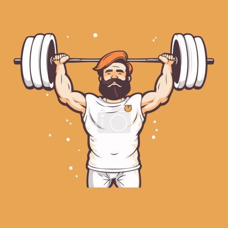 Ilustración de Musculoso hombre fuerte levantando la barra. Ilustración vectorial en estilo de dibujos animados - Imagen libre de derechos