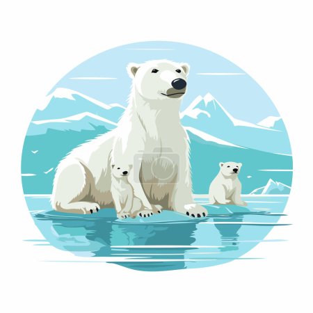 Illustration for Polar bear mother and cub on the water. Vector illustration. - Royalty Free Image