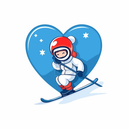 Téléchargez les illustrations : Skieur de bande dessinée en forme de cœur. Illustration vectorielle. - en licence libre de droit