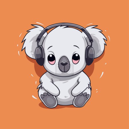 Téléchargez les illustrations : Mignon koala avec écouteurs sur fond orange. Illustration vectorielle. - en licence libre de droit
