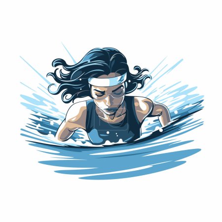 Téléchargez les illustrations : Illustration vectorielle d'une femme nageant dans la piscine. Surfeuse fille. - en licence libre de droit