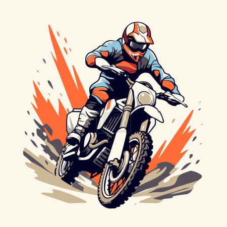 Motocross-Fahrer auf einem Motorrad in Aktion. Vektorillustration.