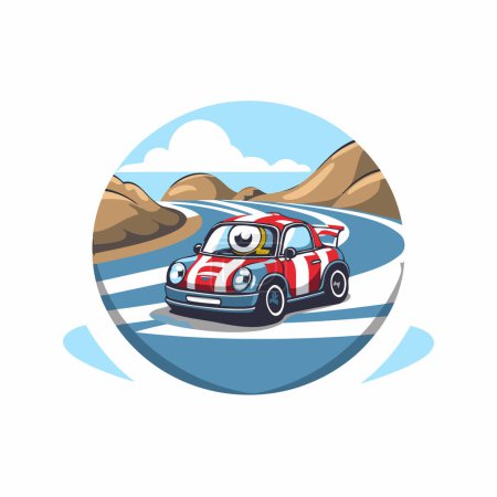 Téléchargez les illustrations : Illustration vectorielle d'une voiture de course sur fond de mer. - en licence libre de droit