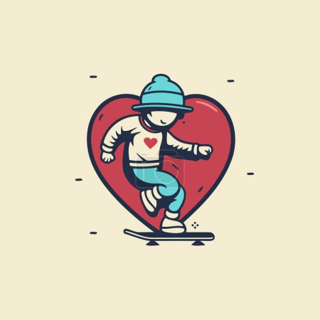 Téléchargez les illustrations : Illustration vectorielle d'un snowboardeur en forme de cœur - en licence libre de droit