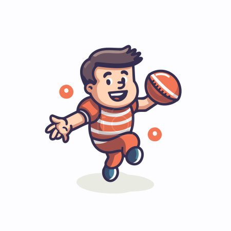 Illustration for Cute cartoon rugby player running with ball. Colorful vector illustration. - Royalty Free Image