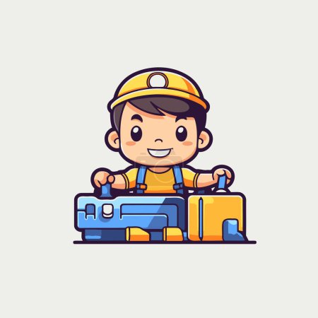 Illustration for Cute Little Boy Carrying Luggage Cartoon Vector Icon Illustration - Royalty Free Image