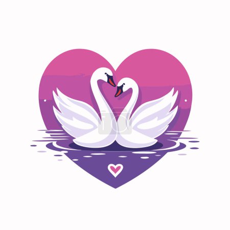 Téléchargez les illustrations : Cygne couple amoureux coeur amour symbole vectoriel illustration. conception graphique - en licence libre de droit