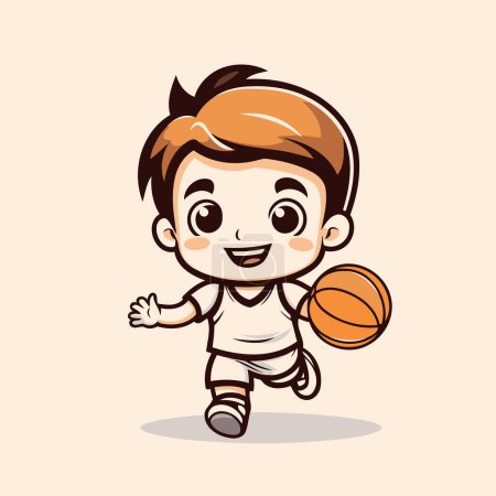 Téléchargez les illustrations : Mignon garçon jouant au basket-ball dessin animé vecteur Illustration. Idéal pour l'impression et la conception web. - en licence libre de droit