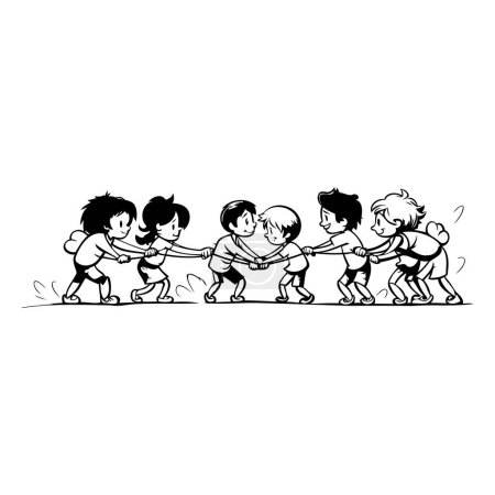 Téléchargez les illustrations : Groupe d'enfants jouant au remorqueur de guerre. illustration vectorielle de dessin animé. - en licence libre de droit