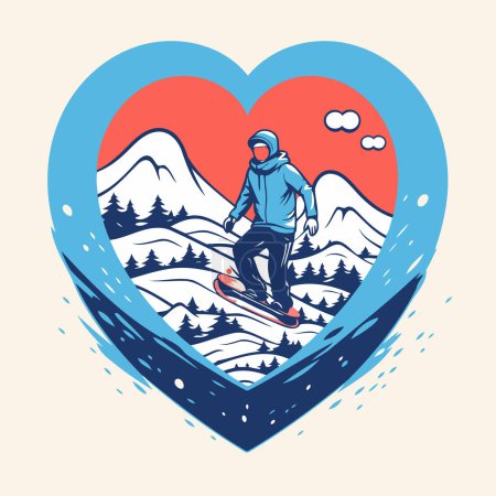 Téléchargez les illustrations : Snowboarder au cœur des montagnes. Illustration vectorielle. - en licence libre de droit