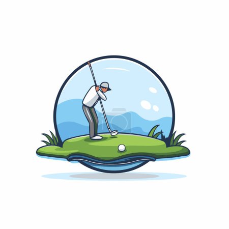 Téléchargez les illustrations : Golfeur sur un terrain de golf. Illustration vectorielle dans le style dessin animé. - en licence libre de droit