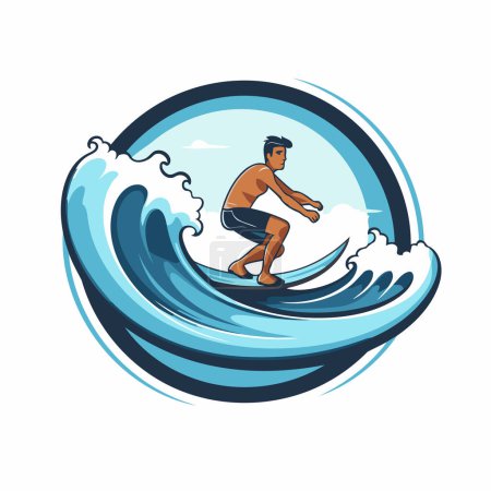 Ilustración de Surfista. Ilustración vectorial de un hombre surfeando en una ola. - Imagen libre de derechos