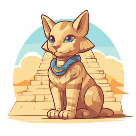 Téléchargez les illustrations : Chat égyptien dans les pyramides de Gizeh. Illustration vectorielle - en licence libre de droit
