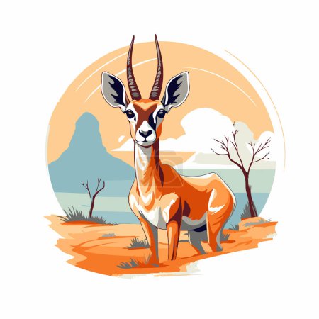 Téléchargez les illustrations : Une antilope africaine sauvage. Illustration vectorielle de l'antilope dans le désert - en licence libre de droit