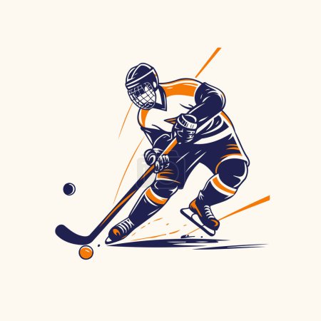 Téléchargez les illustrations : Joueur de hockey avec le bâton et la rondelle sur la glace. Illustration vectorielle - en licence libre de droit