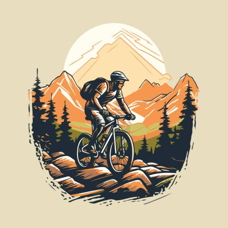 Téléchargez les illustrations : VTT promenades à vélo dans les montagnes. Illustration vectorielle. - en licence libre de droit
