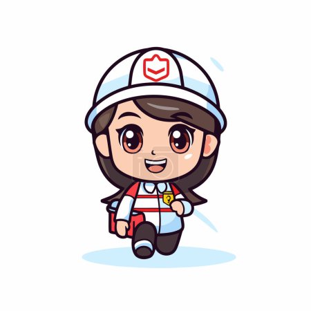Téléchargez les illustrations : Petit garçon mignon avec uniforme de pompier et vecteur de casque Illustration - en licence libre de droit
