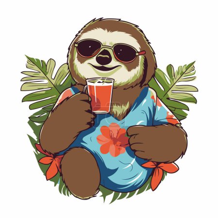 Illustration for Cute sloth with a glass of juice. Vector illustration. - Royalty Free Image
