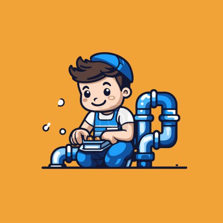 Illustration for Plumber cartoon character. Vector illustration. Plumber icon. Plumber icon - Royalty Free Image
