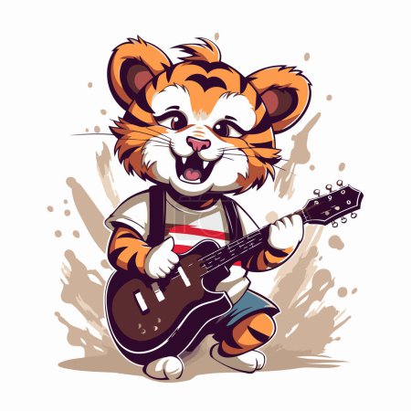 Illustration for Vector illustration of a tiger playing guitar. Isolated on white background. - Royalty Free Image