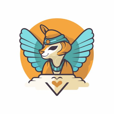 Illustration for Cute fox with wings and heart. Vector illustration in cartoon style. - Royalty Free Image