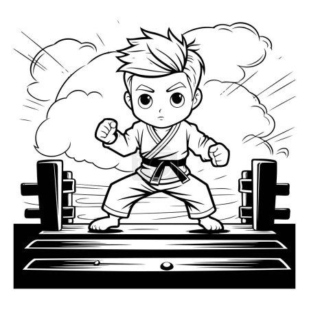 Illustration for Karate Boy Cartoon Mascot Character Vector Illustration for Coloring Book - Royalty Free Image