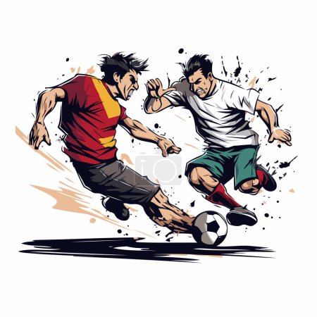 Illustration for Soccer players in action. vector illustration. Football player kicking the ball. - Royalty Free Image