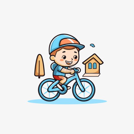 Illustration for Cute little boy riding a bicycle. Vector illustration in cartoon style. - Royalty Free Image