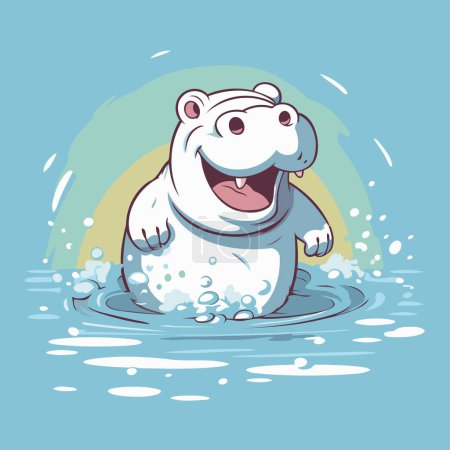 Téléchargez les illustrations : Mignon hippopotame dessin animé dans l'eau. Illustration vectorielle pour votre design - en licence libre de droit
