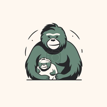 Illustration for Gorilla with a baby. Vector illustration in retro style. - Royalty Free Image