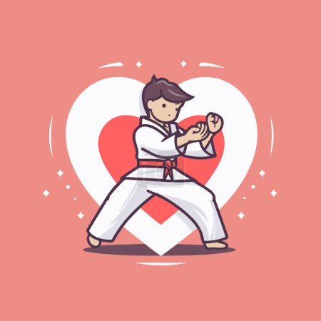 Illustration for Karate man in kimono with heart. Vector illustration. - Royalty Free Image