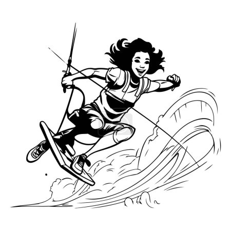 Illustration for Kitesurfing woman. Vector illustration ready for vinyl cutting. - Royalty Free Image