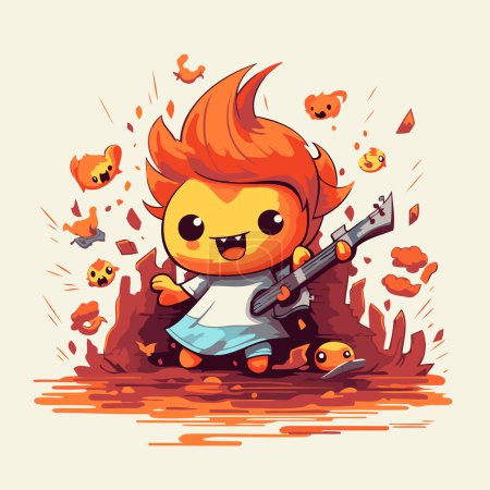 Illustration for Cute little boy playing the guitar. Vector illustration. Cute cartoon character. - Royalty Free Image