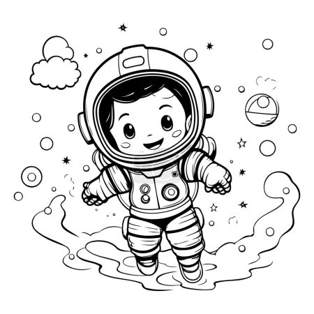 Ilustración de Bonito astronauta de dibujos animados en el espacio exterior. Ilustración vectorial para colorear libro. - Imagen libre de derechos
