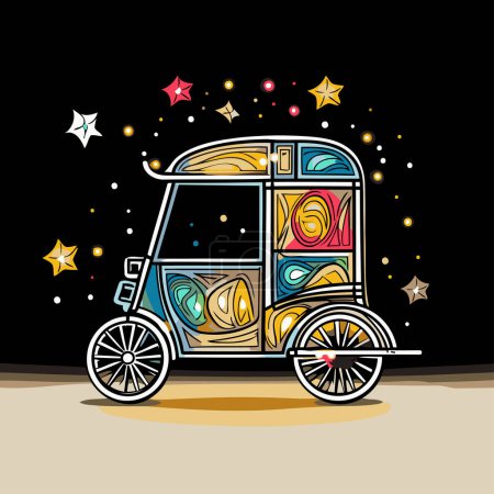 Colorful tuk tuk taxi on black background. Vector illustration.