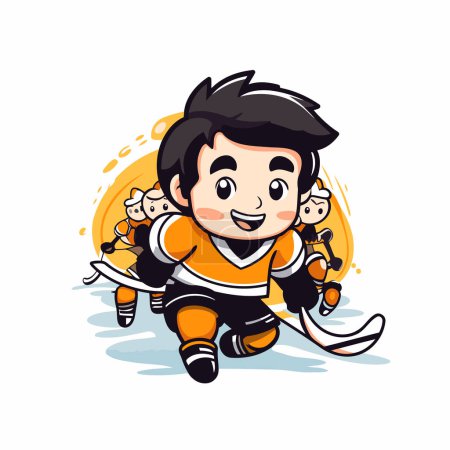 Illustration for Cute boy playing ice hockey. Vector illustration on white background. - Royalty Free Image