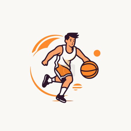 Téléchargez les illustrations : Joueur de basket-ball avec balle. Illustration vectorielle dans le style line art. - en licence libre de droit