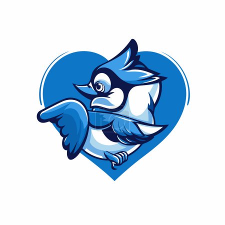 Téléchargez les illustrations : Vector illustration of a blue tit bird flying in the shape of a heart - en licence libre de droit