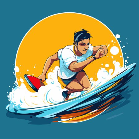 Illustration for Surfer on the surfboard. Vector illustration in cartoon style. - Royalty Free Image