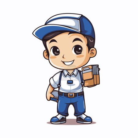 Téléchargez les illustrations : Mignon petit garçon portant uniforme et tenant un sac de livres - en licence libre de droit