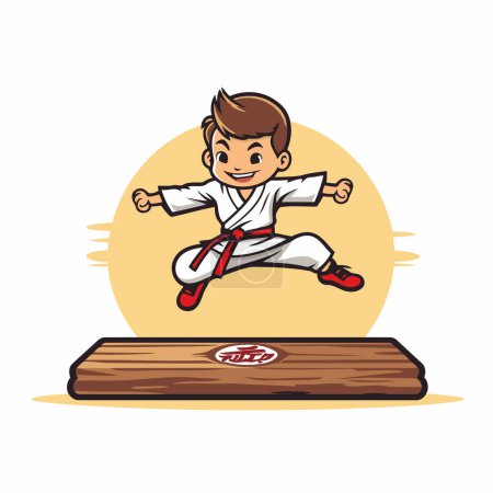 Téléchargez les illustrations : Un garçon de taekwondo. Cartoon karaté gamin. Illustration vectorielle - en licence libre de droit