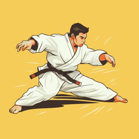 Ilustración de Luchador de karate aislado sobre fondo amarillo. ilustración vectorial eps10 - Imagen libre de derechos