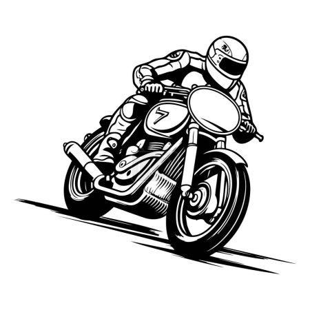 Illustration for Motorcyclist on a motorcycle. monochrome vector illustration. - Royalty Free Image