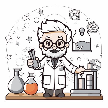 Illustration for Scientist with science equipment. Vector illustration of a cartoon character. - Royalty Free Image
