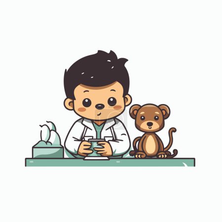 Téléchargez les illustrations : Vétérinaire avec un singe sur la table. Illustration vectorielle. - en licence libre de droit