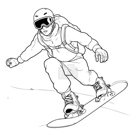 Téléchargez les illustrations : Snowboarder sur fond blanc. croquis pour votre design - en licence libre de droit