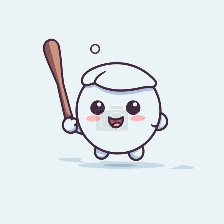 Téléchargez les illustrations : Caractère mascotte de baseball mignon avec illustration vectorielle de batte de baseball - en licence libre de droit