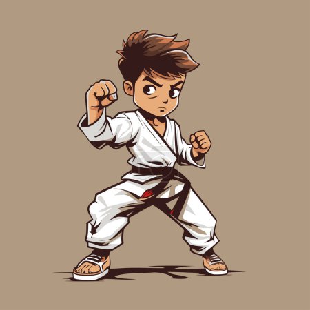 Illustration for Cartoon karate boy. Vector illustration for t-shirt design - Royalty Free Image