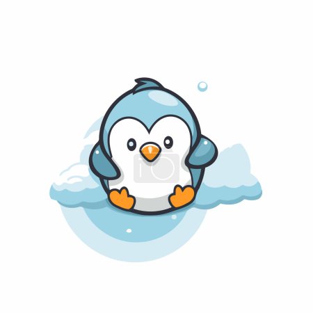 Ilustración de Lindo pingüino en la nube. Ilustración vectorial en estilo de dibujos animados. - Imagen libre de derechos